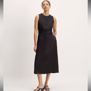 Everlane European Flax Linen Belted Midi Dress Black Size 4